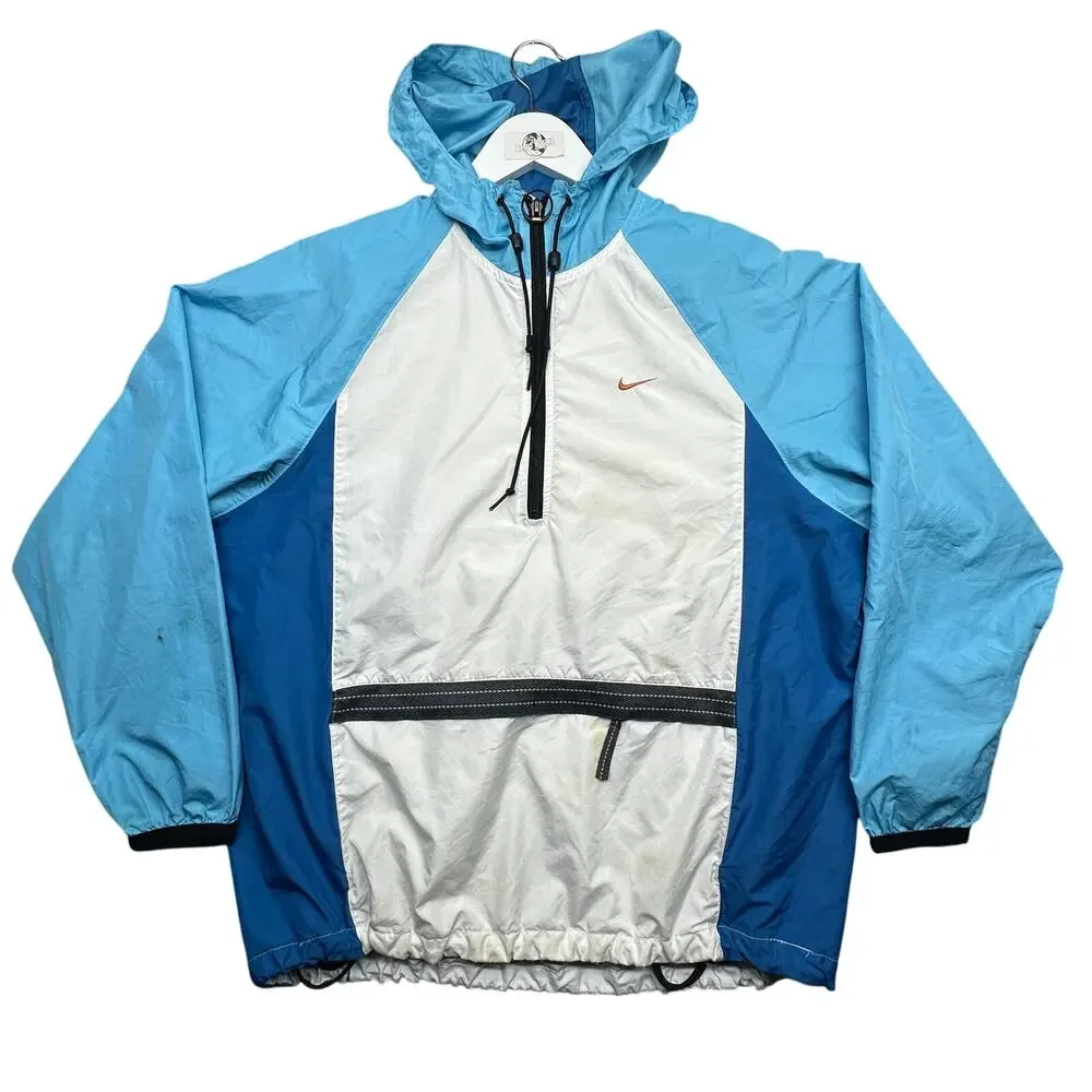 Vintage Nike Anorak 1/2 Colorblock Blue Windbreaker Jacket Womens Large Hooded